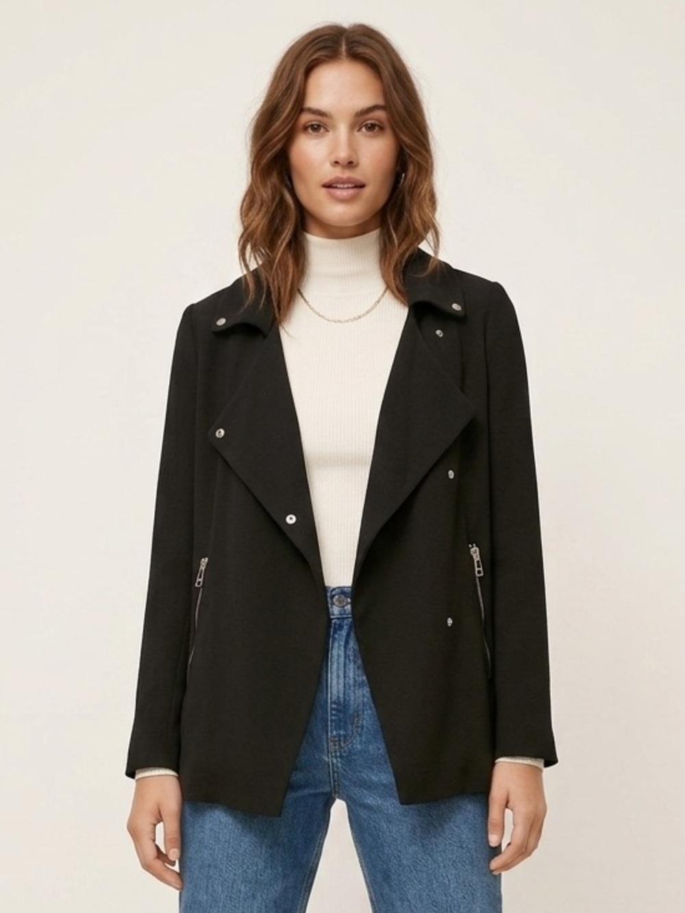 Wilfred Black Asymmetric Snap-Front Pea Coat